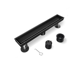 HTOH Shower Drain, 12 Inch Black Linear Shower Drain with Removable Tile Insert Grate, 2 in 1 Bathroom Modern 304 Stainless Steel Matte Black Shower Floor Drain with Adjustable Feet,Hair Filter