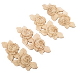 MUXSAM 4pcs 16.6 * 6.5cm Holz Skulptur Corner Flourish Onlay Dekoration Tür Rose Unpainted Europäischer Stil