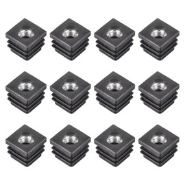 uxcell 12Pcs Inserts for Square Tubes with M8 Thread, for 0.79"x0.79" OD Square Tube, Square Black Plastic Plug Caster Insert Chair End Caps Furniture Leg Plug