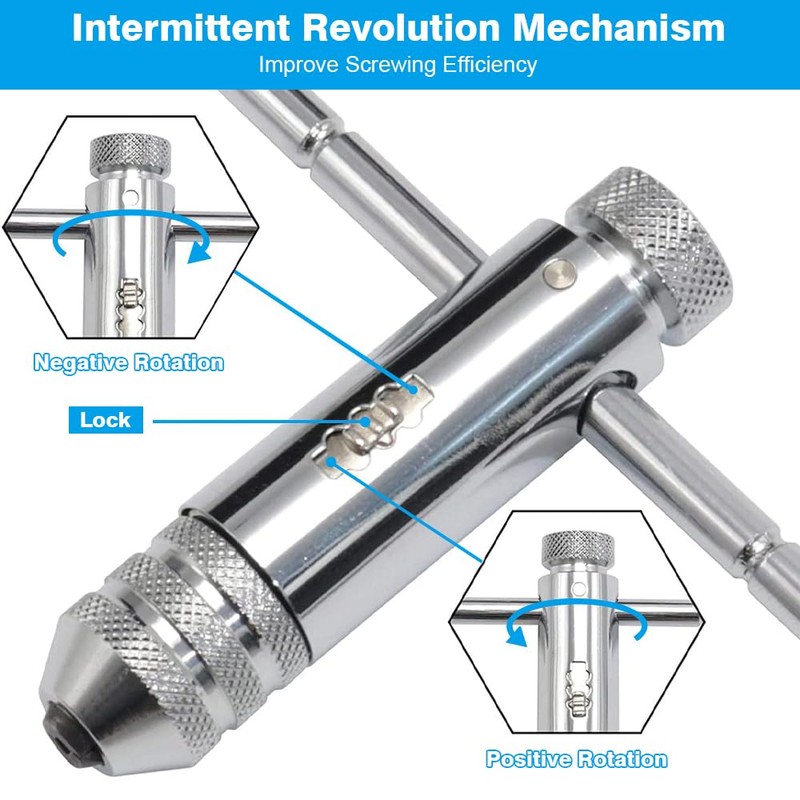 Puedno Adjustable T-Handle Ratchet Tap, M3-M8 Threading Wrench Set, Machine