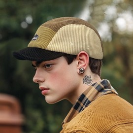 CLAPE 5 Panel Hat Short Bill Trucker Hat Retro Dad Hat Hip Hop Flat Peak Baseball Cap Unstructured Ball Cap Green