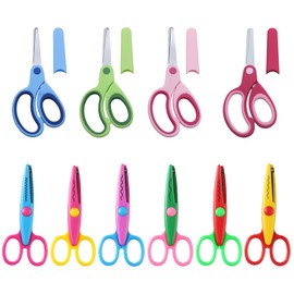 JSTHHTT Set of 10 Children's Craft Scissors, Children's Safety Scissors, Serrated Scissors, Craft Scissors Children 3 Years, Left-Handed Scissors, Ergonomic Grip Zone for Preschool Children, Scissors