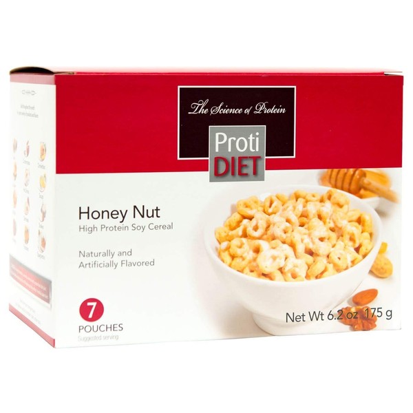 ProtiDiet Cereal - Honey Nut Soy (7/Box) - High Protein 15g - Low Calorie - High Fiber 4g