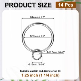 PATIKIL 14 Pcs Curtain Rings with Eyelets, 1.5" ID Glide Smoothly Metal Drapery Ring Fit Up to 1 1/4" Curtain Rod, Silver