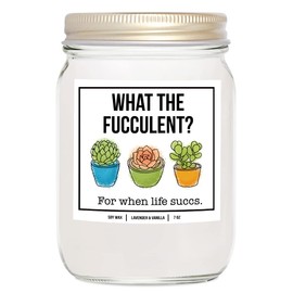 YouNique Designs What The Fucculent Candle, 7 Ounces, Succulent Candle, Plant Candle, Pick Me Up Gifts for Women, Stress Relief Candles, Relaxing Candle, Soy Aromatherapy Candle (Lavender & Vanilla)