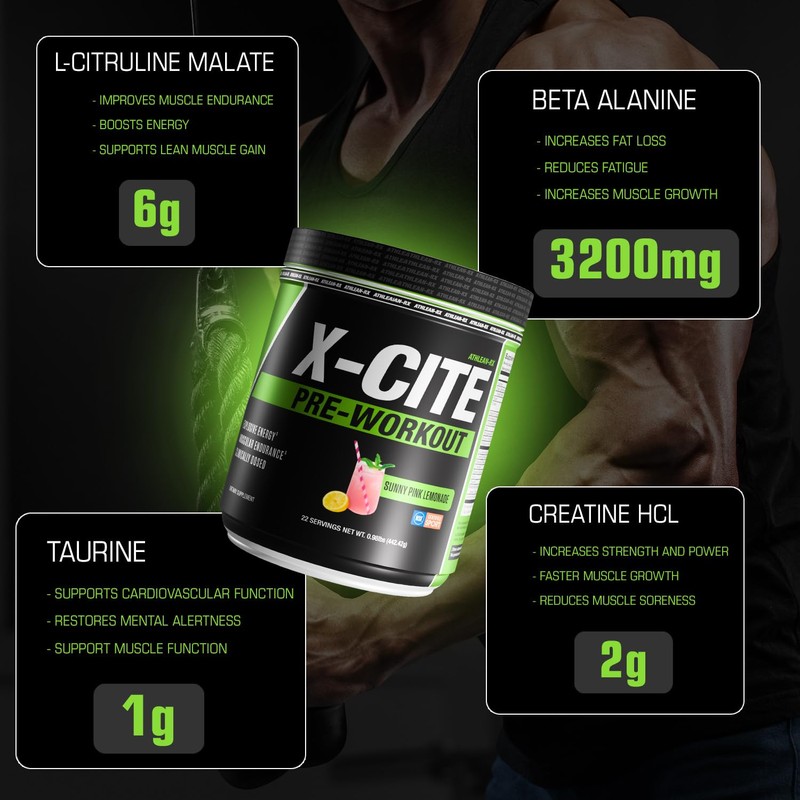 X-CITE Pre-Workout by ATHLEAN-X - Enhanced Formula with Beta-Alanine, Creatine