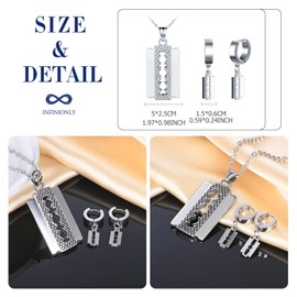 INFINIONLY Men's Women's Stainless Steel Necklaces and Earrings Jewellery Sets Creative Chains with Blades Pendant Fashion Blades Hoop Earrings for Boys Girls Silver