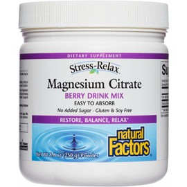 Natural Factors Magnesium Citrate Powder - Body Health Support Supplement for Cellular Support - Magnesium Powder Supplement Aids Muscle Health & Relaxation - 8.8 oz (75 Servings), Berry Flavor