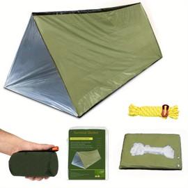 Generic Survival Shelter 1 Piece, Polyester Film Survival Tent for Car Camping,Hiking,First Aid wear String,Bundle Pocket, Whistle, String with Buckle (Green)