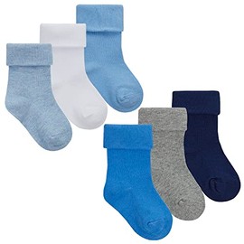 COTTONIQUE Tick Tock Pack of Baby Boys Turn Over Top Cotton Rich Socks 6 Pack Multi 0-0
