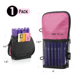 Mr. Pen- Cute Pencil Case Pouch, Sit & Lay Mesh-View Design, Black & Pink, Interior Pocket & 2 Elastic Binder Loops, Standing Pencil Case for Girls and Boys