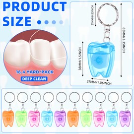 Landical 100 Pcs Mini Dental Floss Keychain Bulk Tooth Shaped Portable Floss Cleaning for Travel Homeless Donated Gifts Teeth Cleaning Oral Care 15 M /16.4 Yard (Multicolor)