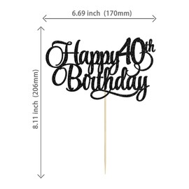Paquete de 1 decoración para tarta de cumpleaños de 40 cumpleaños con purpurina dorada, número 40 de cuarenta años, decoración para tartas de cumpleaños de 40 cumpleaños, celebración de aniversario