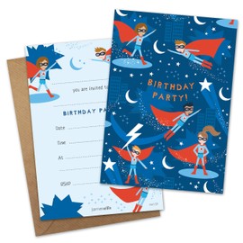 James Ellis Pack of 8 Children’s Superhero Birthday Party Invitations with Envelopes
