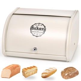 SOUJOY Countertop Bread Box, Bread Container for Kitchen, Vintage Metal Roll Top Bread Storage Holder, 1950s Farmhouse Rustic Baking Dispenser Bin for Dry Food Save, 11.8" L x 10" W x 6.7" H