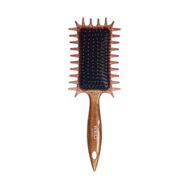 Red By Kiss Curl Art Styler – Dual Brush Design with Nylon & Boar Bristles, 3-Sided Edge Comb, Enhances Curl Definition & Shine, Gentle Glide with No Damage (Single Bristles, Gold Glitter)