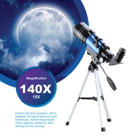 AOMEKIE Telescope for Kids Astronomy Beginners Adults 70mm Astronomical Telescopes with Phone Adapter 3X Barlow Lens