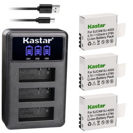 Kastar Battery 3 Pack and LCD Dual Charger for Eken PG1050 & Eken H8 Eken H8 Pro H8R Eken H9 Eken H9R EKO Full HD 1080p WiFi EKO HD 720p EKO Ultra HD 4K WiFi Evolveo MiniDVR DV Evolveo Sportcam A8