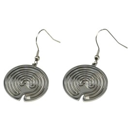 Finger Labyrinth Jewelry, Silver Dangle Earrings with Designer Drop Classical 7-Circuit Cut Out Pendant, Hypoallergenic Fish Hook, for Women & Girls with Sensitive Ears, Includes Rubber Backs ❤ BONUS LabyrinthLady Coloring Book ❤ A Gift Idea