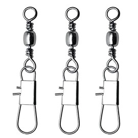 50pcs Fishing Barrel Swivels with Safety Snaps Swivel Stainless Steel High Strength Interlock Snap Swivels Rolling Connector Black Nickel Solid Ring Freshwater Fishing Tackles Accessories #10