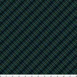 Wilmington Prints - Garden Gate Roosters - Diagonal Plaid - Teal