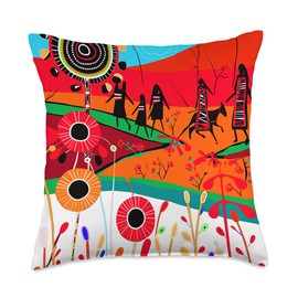 Indigenous Art Native American Cultural Designs Colorful Traditional Dream Journey American Indian Art Throw Pillow, 18x18, Multicolor