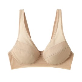 GUNZE EB1235H Women's Wireless Bra, Lightweight Bra, New Crystal Beige, L