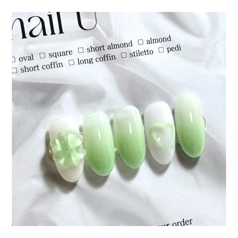 Four Leaf Clover Handmade Nail Tips - Short Coffin /