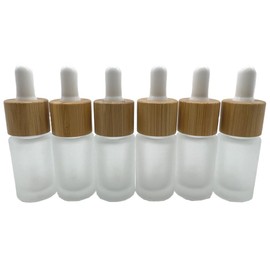 BEECO GIF2U Frosted Glass Dropper Bottles 15ml/0.5 oz 6 PACK,Essential Oil Bottles With Eye Dropper And Bamboo Lids Perfume Sample Vials Essence Liquid Cosmetic Containers