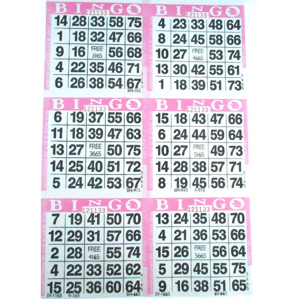 SmallToys 6 on Pink Bingo Paper Game Cards - 500 Sheets - 8 Inch by 12 Inch Size Disposable Sheet - Made in USA
