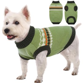 Kuoser Small Dog Sweater, Dog Sweaters for Small Dogs Girl Boy, Thermal Puppy Christmas Sweater Knitwear, Cold Weather Pet Winter Pullover Sweatshirt Apparel with Leash Hole, Green XS