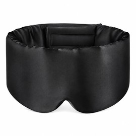 Mulberry Silk Wide Sleep Mask – Padded Adjustable Blackout Eye Mask with Hook-and-Loop Strap for Sleeping, Travel & Naps, Black