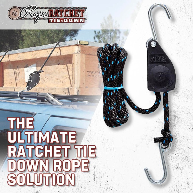 Rope Ratchet 3/8" Block and Tackle Pulley System, Adjustable Hoist