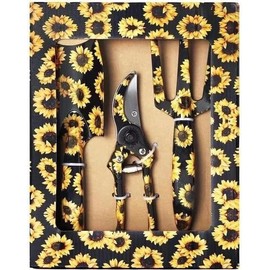 Decorative Garden Tool Set, 3-Piece Floral Pattern Pruning Tools 3pc Aluminium Garden Tool Set with Print Trowel Pruner & Cultivator for Gardening Lightweight, Easy Carry Camping Camper (Sun Flower)