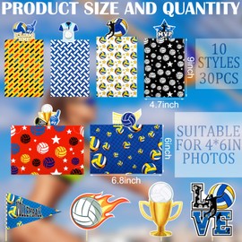 Weekgrat 30 Pcs Volleyball Centerpieces for Table Volleyball Picture Centerpiece Sticks Photo Table Toppers for Birthday Sports Events Party Decor 4 x 6 Photo Holders
