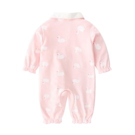 Newborn Cute Romper for 6-9 Month Baby Girls Button Closure Spring Summer Tops Pant Sets White Swan