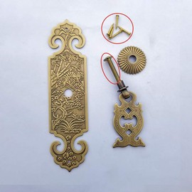 Tiazza 2Pcs Vintage Style Embossing Pattern Pulls Handle Bookcase Wardrobe Drawer Window Pure Copper Double Door Handle