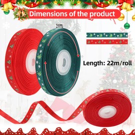 2 Rolls Christmas Ribbon, 22 m Decorative Ribbon Christmas, 10 mm Gift Ribbon Christmas Red Green, Decorative Ribbon Christmas Ribbon with Christmas Tree Pattern for Gifts and Christmas Decorations
