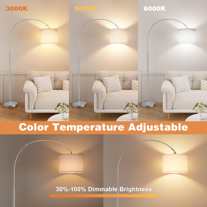 Ambimall 70" Dimmable Arc Floor Lamp with Remote, Color Temperatures