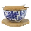 White Blue Koi Fish 28Oz Donburi Ramen Bowl With Lid