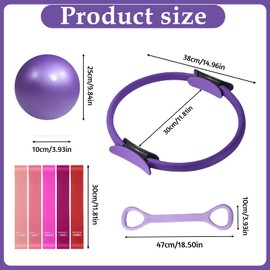 Pilates Ring Set, Pilates Essential Kit, Pilates Essentials Kit for Women, Includes Pilates Ball, Yoga Ring, 8-Shaped Puller, Yoga Aid Strap, for Legs, Arms and Thighs, Core Training (B)