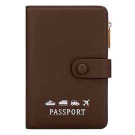 DOB SECHS Passport Holder Wallet for Women, Leather RFID Blocking Passport Cover Credit Cards Case Women Travel Accessories Organizer Pouch Bag with ID Window+Zippered Cash Pocket+SIM Slots, Brown