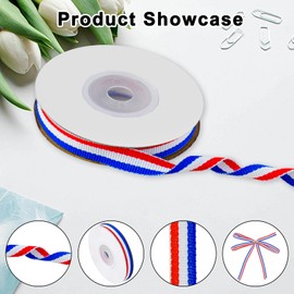 Red White and Blue Ribbon - 3/8 Inch-10 Yard Christmas Ribbons for Memorial Day Gift Wrapping, 4th of July Decorations, DIY Crafting