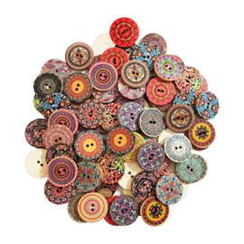 50 Colorful Buttons - 25mm Round Wooden Buttons for DIY Accessories