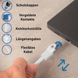 BIGtec 0,5m CAT.7 Patchkabel Netzwerkkabel Gigabit Patch DSL LAN Ethernet Kabel weiß Kupferkabel doppelt geschirmt (RJ45 Stecker Cat-7 S/FTP PIMF)