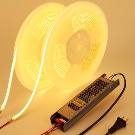 BENLUN 24V Diffused COB LED Strip Light 65.6ft (2 Rolls of 32.8ft), 3000K Warm White Outdoor Milky Silicone Waterproof, 11W/M CRI 93 LED Tape Lights with Power Supply for Bedroom Courtyard