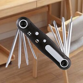 BOROCO 8 in 1 Multifunction Folding Screwdriver Set Portable Phillips Slotted Screw Driver Bits Precision Hand Tools Universal Pocket Portable Bike Maintenance Tool Kit