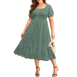 Plus Size Summer Boho Dresses Green Ditsy Floral Spring Beach Midi Flowy Casual Smocked Curvy Maternity Long Sundress