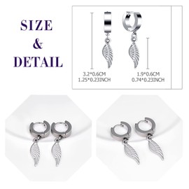 feilok Earrings for Men silver Wing feather Stud Earrings Mens Earrings Stainless Steel Earrings Set Jewelry Piercings for Men