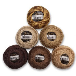 UMC STAG 6 Balls Premium Pearl Cotton Embroidery Thread Size 8 | 100% Egyptian Cotton Crochet Yarn | Cross Stitch Embroidery Yarn | Oeko TEX Certified | 10 Grams per Ball (Brown Tones)